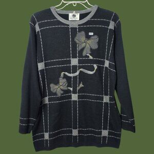 Balducci Womens Checkered Sweater With Bow Embellishments l BLK/Gray Small